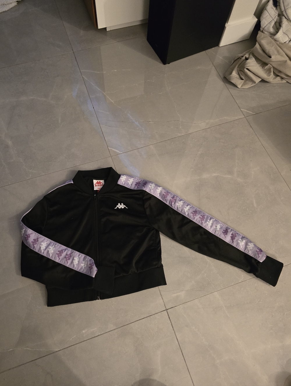 Kappa Black Track Cropped Jacket with Lavender Logo